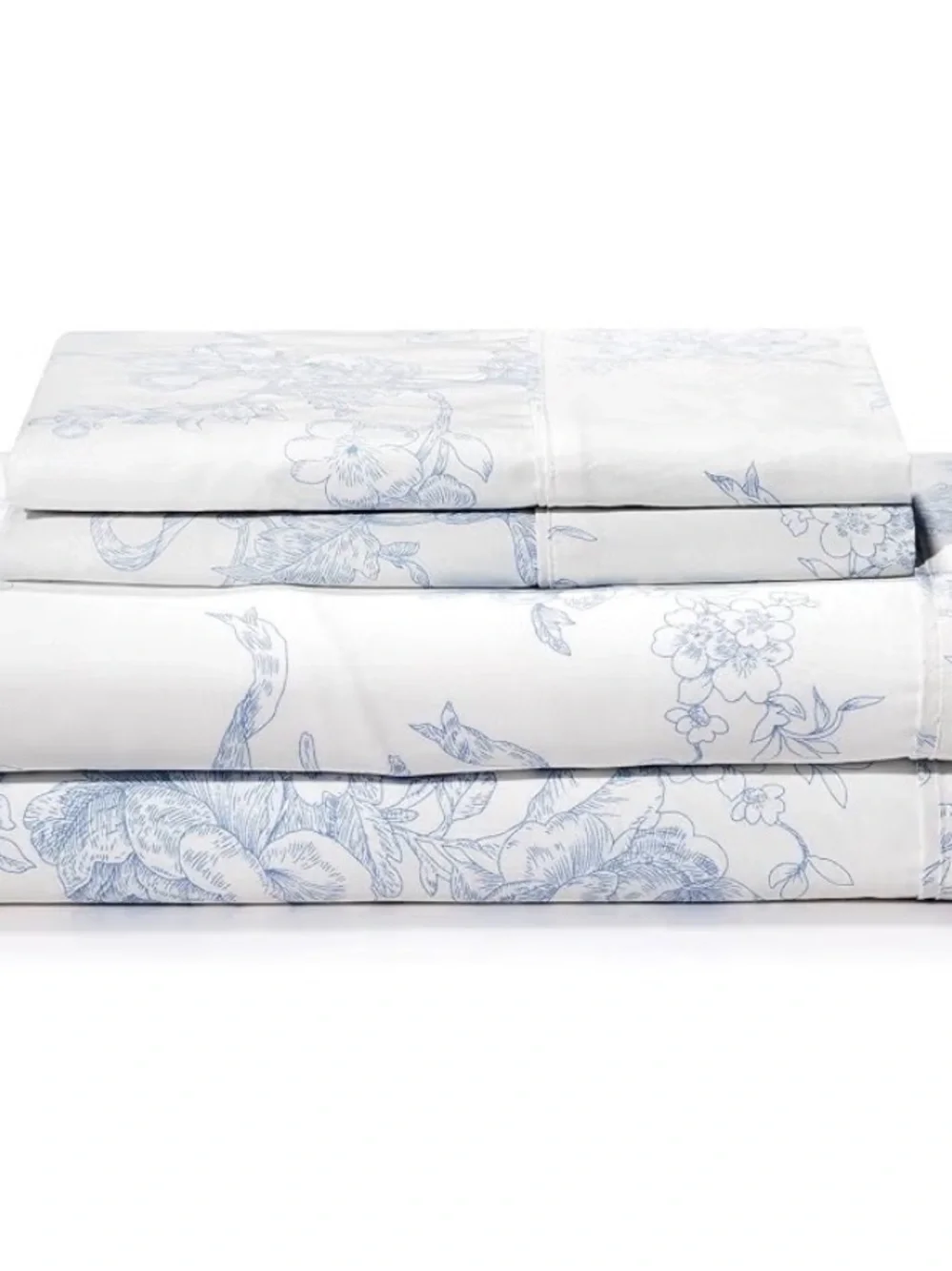 Classic Floral Cotton Sheet Set - Blue on White